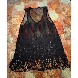 INC International Concepts Black Sheer Crochet Lace Tunic Tank Top Size L